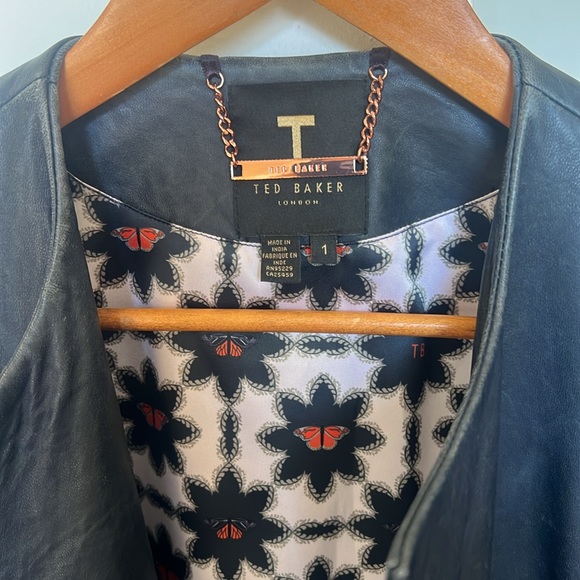 Ted Baker navy leather bomber jacket size 1/XS - Picture 3 of 6